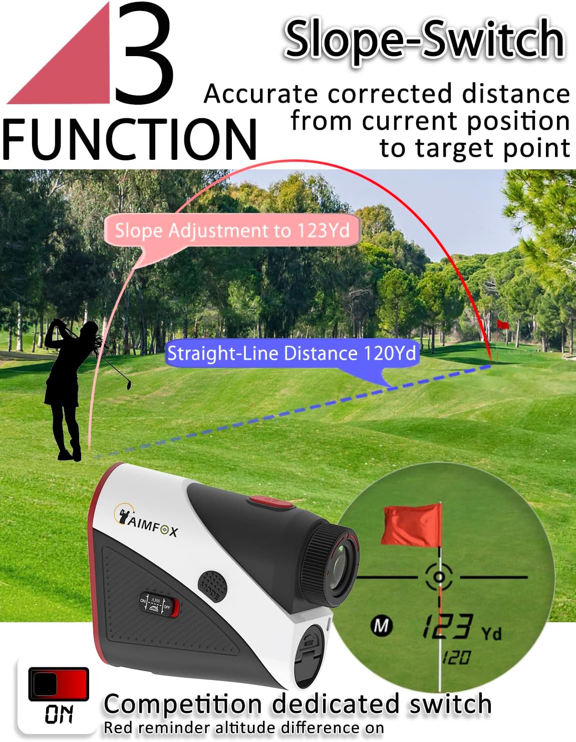 Aimfox A300 Golf Yardage Rangefinder with Slope Switch, Rubber Surface Mini Portable Laser Distance Range Finder, Wide View, More Accurate and Fast Focus System, Designed for Professional Golfers