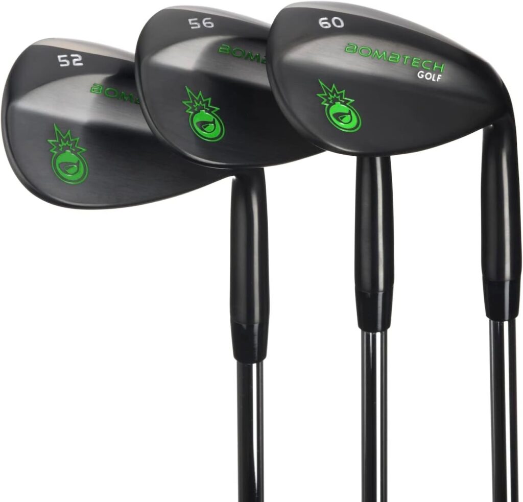 BombTech - Premium Golf Wedge Set - 52, 56, 60 Degrees Golf Wedges - Max Groove for Increased Spin - Black Wedges…