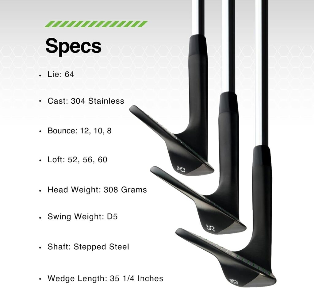 BombTech - Premium Golf Wedge Set - 52, 56, 60 Degrees Golf Wedges - Max Groove for Increased Spin - Black Wedges…