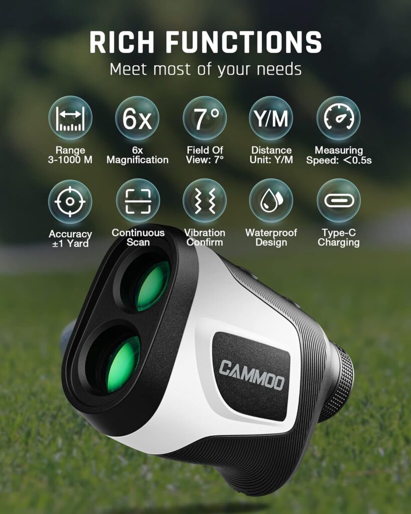 CAMMOO Golf Rangefinder with Slope, 1100Y Range Finder Golfing with 5 Mode, 6X Magnification, USB Charging, Clear  Accurate Measurement, Vibration Alert, for Golfing, Hunting, Measurement - M1000