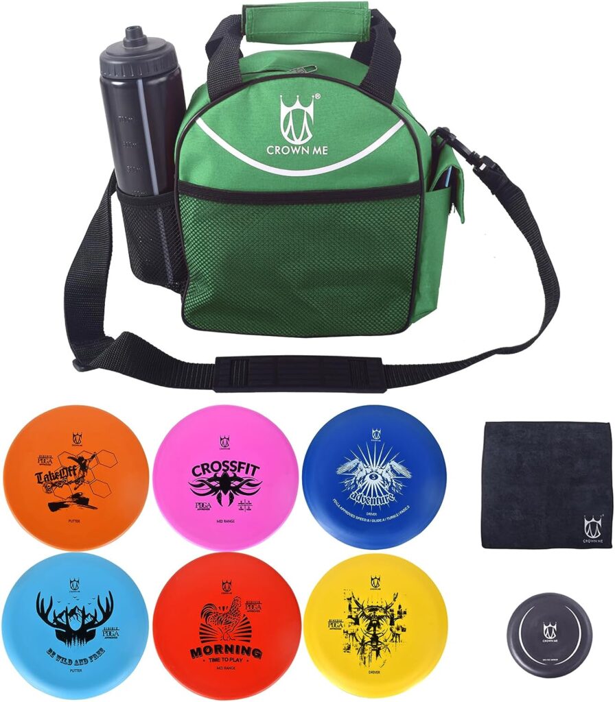 CROWN ME Disc Golf Set with 6 Discs and Mini Disc and Starter Disc Golf Bag