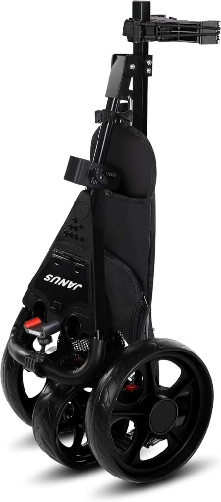 JANUS Golf Cart, Foldable Golf Push cart,Golf Bag cart,Golf Pull cart with Foot Brake Phone Holder ice Bag