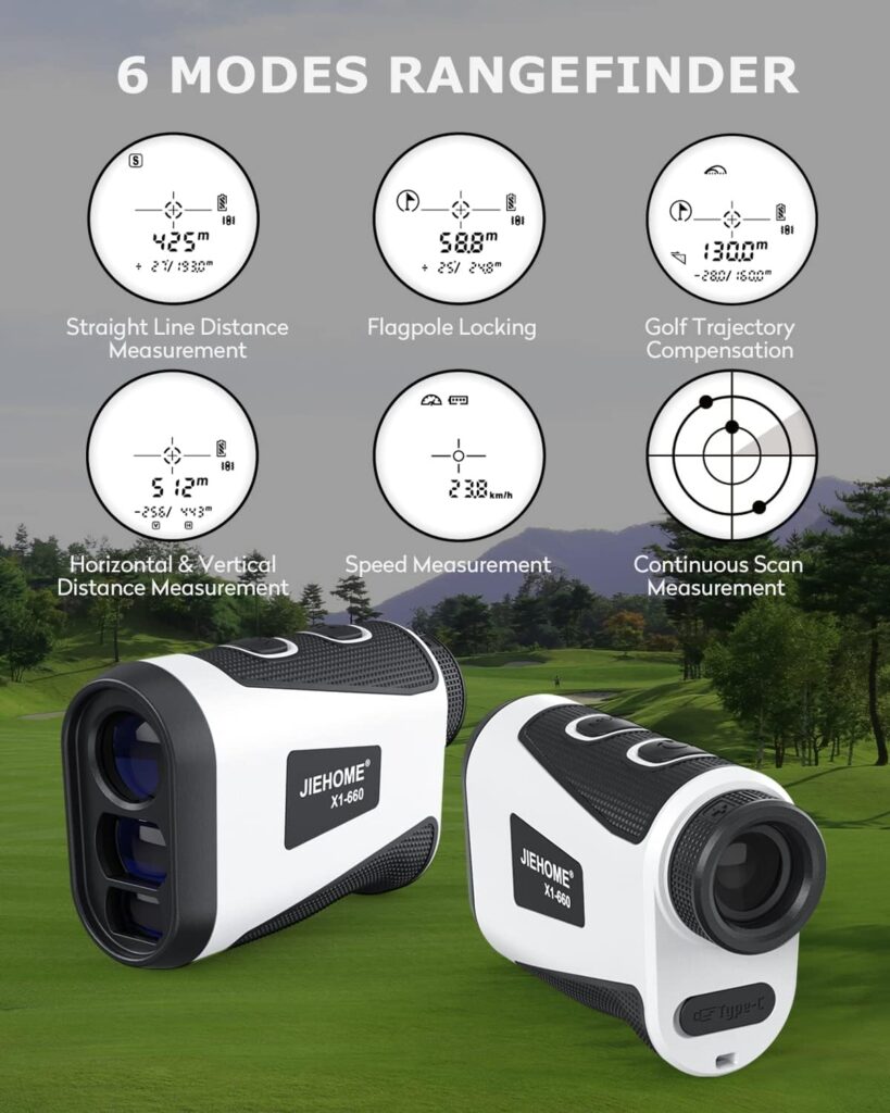 JIEHOME X1 Golf Rangefinder with Slope, Flagpole Lock and Vibration, 660/1100YDS Laser Rangefinder for Golfing  Hunting, Rechargeable Laser Range Finder Distance Measuring with High-Precision