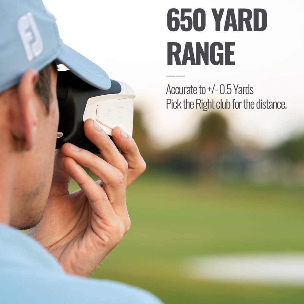 Range Finder Golf - 650 Yards Golf Rangefinder with Slope, Fast Flagpole Lock, Golf Distance Finder 6X Magnification, Golf Accessories for Men (White)