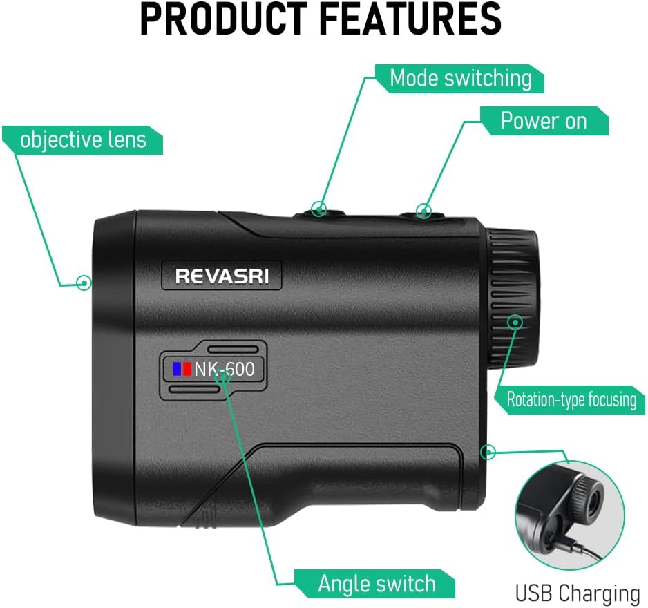 REVASRI Golf Rangefinder with Slope and Pin Lock Vibration, External Slope Switch for Golf Tournament Legal, Rangefinders with Rechargeable Battery 600/1000YDS Laser Range Finder