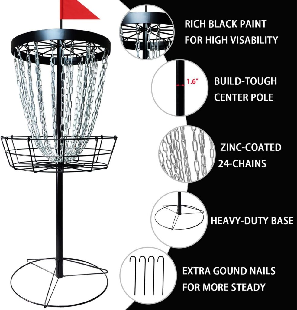 SGSPORT Disc Golf Basket with Discs | Portable Disc Golf Target with Heavy Duty 24-Chains Disc Golf Course Basket, Come with 6pcs Disc Golf Discs with Carry Bag