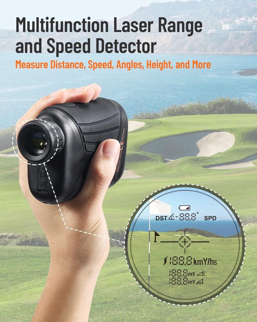 ENGiNDOT Golf Rangefinder 900 Yards 7X Magnification Rechargeable Laser Range Finder with Slope,High-Precision Flag Pole Locking/Range/Speed/Angle Measurement, Distance Finder for Golf  Hunting