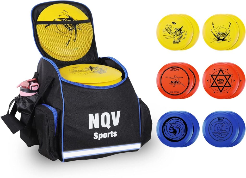 NQV Disc Golf Set with Backpack,Disc Golf Beginner Set,12 Pack Flying Discs with Putters Drivers Mid Ranges+1 Blue Disc Golf Bag Fluorescent Portable Outdoor Indoor
