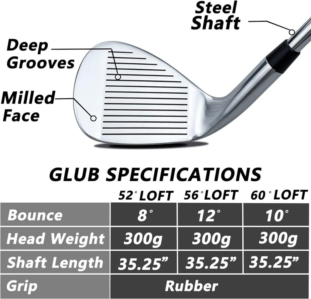 POSSOT 3 PCS Wedge Set or Individual Golf Wedges, Available in 52° Gap Wedge, 56° Sand Wedge and 60° Lob Wedge for Man and Woman Right Hand, Deeper Grooves for Mixer Spin