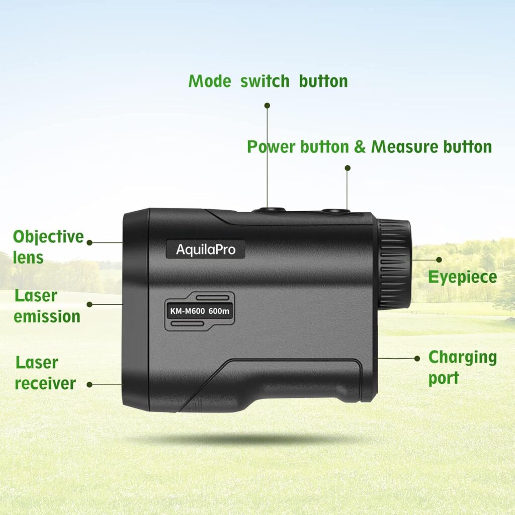 AquilaPro Golf Rangefinder with Slope and Flagpole Lock Vibration,Slope Switch for Golf Tournament Legal,650Yards,Rechargeable Battery,6X Magnification,Ranging/Scanning/Height/Speed Measurement…